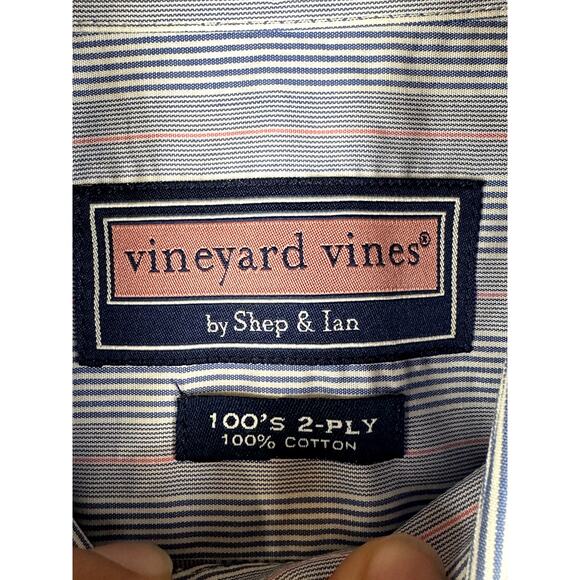Vineyard Vines Shep Ian Button Down Long Sleeve Shirt Striped Blue Pink 16 1/2 R - Picture 3 of 6